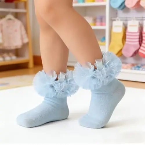 TWINKLING AT DAWN Girls Ruffle Socks Fluffy Ruffle Princess Dress Socks Newborn/Infant/Toddler/Girls - TWINKLING (1)