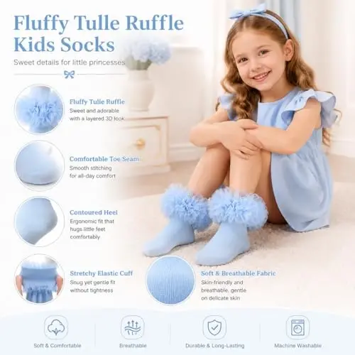 TWINKLING AT DAWN Girls Ruffle Socks Fluffy Ruffle Princess Dress Socks Newborn/Infant/Toddler/Girls - 4