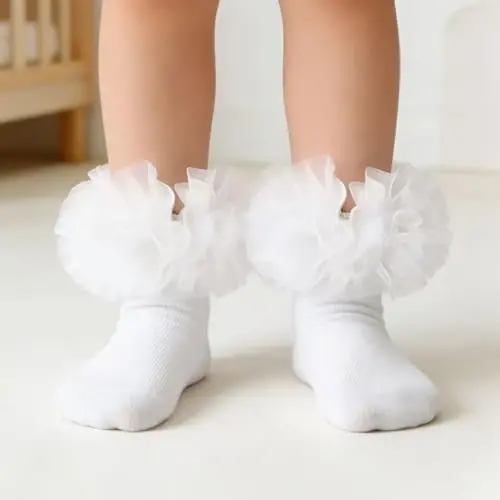 TWINKLING AT DOWN Girls Ruffle Socks Fluffy Ruffle Princess Dress Socks Newborn/Infant/Toddler/Girls - 3