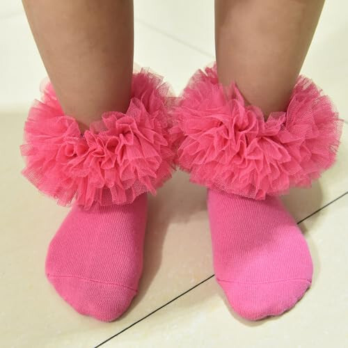 TWINKLING AT DOWN Girls Socks Fluffy Ruffled Edge Princess Dress Socks Lace Dance Socks Newborn/Baby/Toddler/Girl - 32