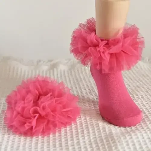 TWINKLING AT DOWN Girls socks fluffy ruffled edge princess dress socks lace dance socks newborn/baby/toddler/girl - 2