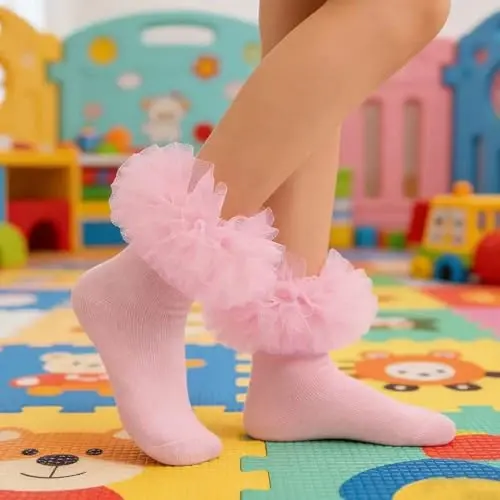 TWINKLING AT DOWN Girls socks fluffy ruffled edge princess dress socks lace dance socks newborn/baby/toddler/girl - 2