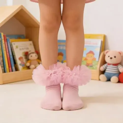 TWINKLING AT DOWN Girls socks fluffy ruffled edge princess dress socks lace dance socks newborn/baby/toddler/girl - 3