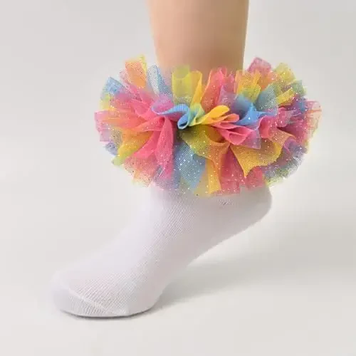 TWINKLING AT DOWN Girls socks fluffy ruffled edge princess dress socks lace dance socks newborn/baby/toddler/girl - 3