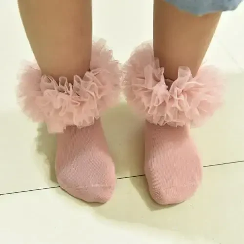 TWINKLING AT DOWN Girls socks fluffy ruffled edge princess dress socks lace dance socks newborn/baby/toddler/girl - 3