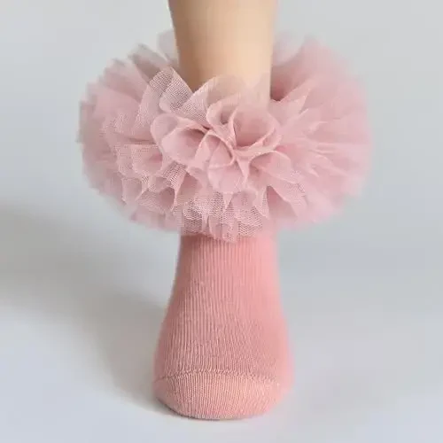 TWINKLING AT DOWN Girls socks fluffy ruffled edge princess dress socks lace dance socks newborn/baby/toddler/girl - 5
