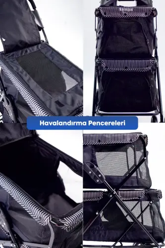 Twins Pet Stroller 51*85*100 Cm Black - 3