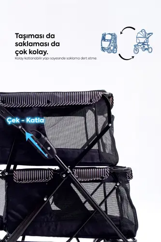 Twins Pet Stroller 51*85*100 Cm Black - 6
