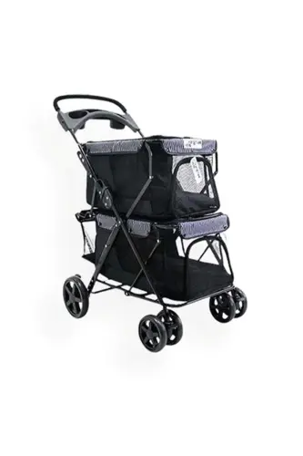 Twins Pet Stroller 51*85*100 Cm Black - 8