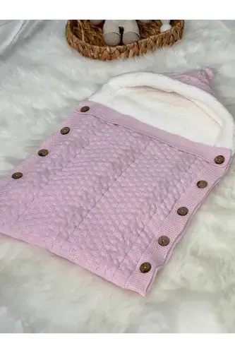 TWO BRAIDED KNITTED WELLSOFT BABY SWADDLE-PINK - 1