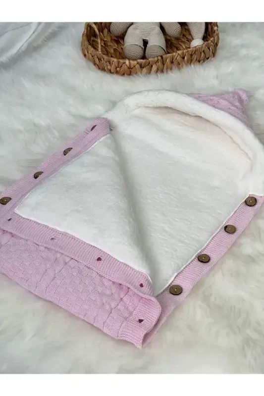 TWO BRAIDED KNITTED WELLSOFT BABY SWADDLE-PINK - 2