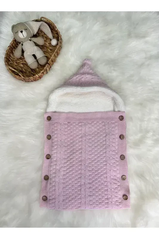 TWO BRAIDED KNITTED WELLSOFT BABY SWADDLE-PINK - 3