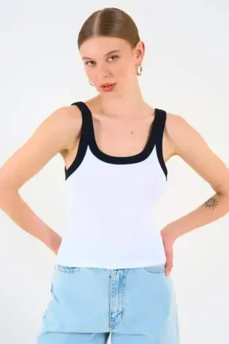 Two-Color Tank Top - White-Black - 3