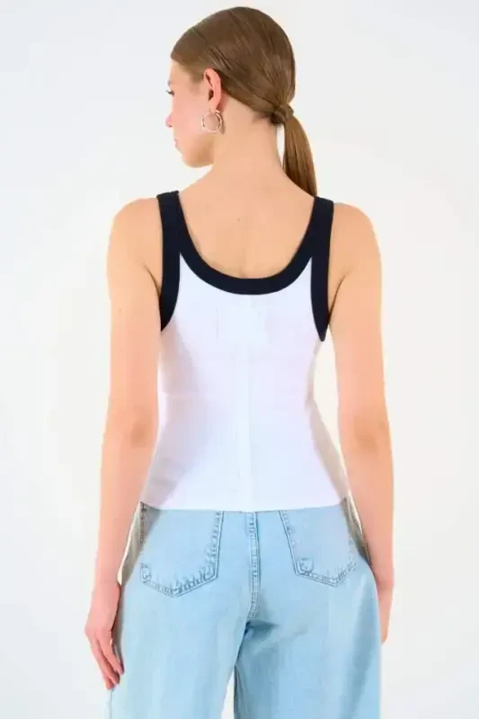 Two-Color Tank Top - White-Black - 5