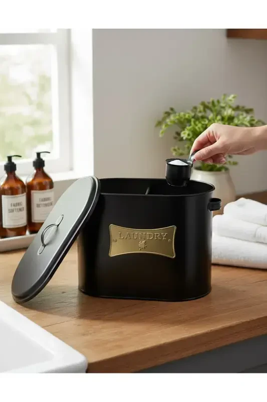 Two Compartment Scaled Metal Lid Detergent Dispenser Lr042-BLACK - 1