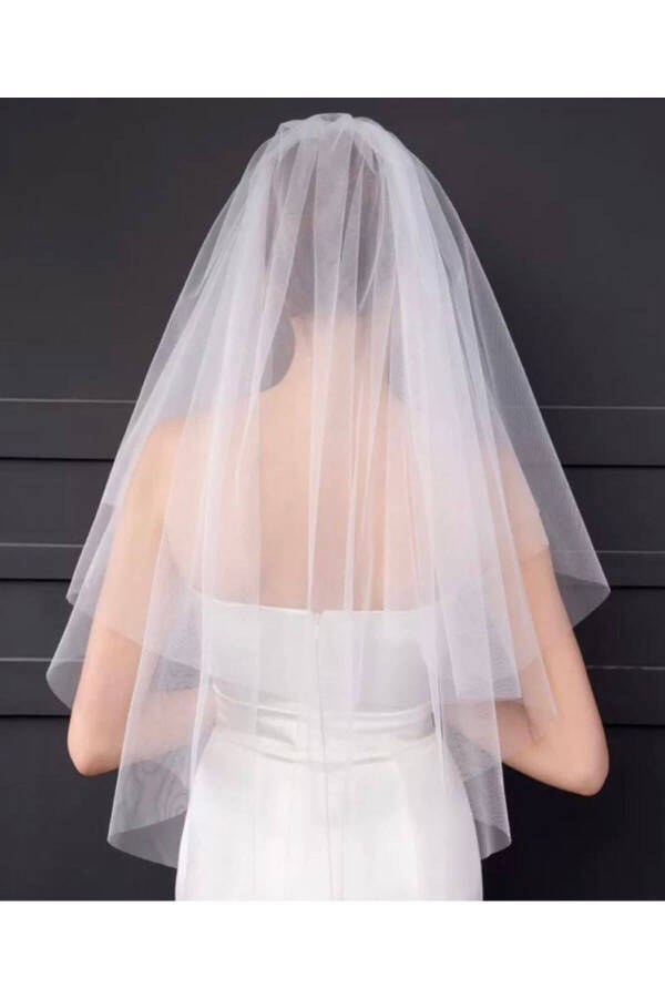 Two-Layer Bridal Veil - Wedding Veil, Off-White Comb. Long Layer 1 Meter Short Layer 60 Cm - 4