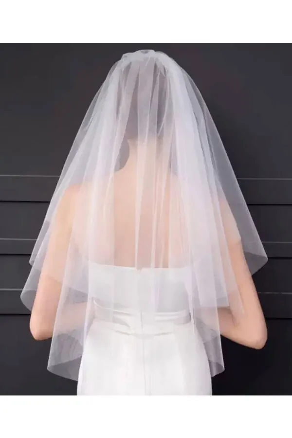 Two-Layer Bridal Veil - Wedding Veil, Off-White Comb. Long Layer 1 Meter Short Layer 60 Cm - 14
