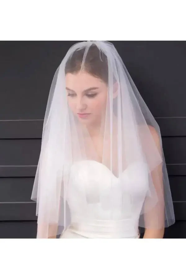 Two-Layer Bridal Veil - Wedding Veil, Off-White Comb. Long Layer 1 Meter Short Layer 60 Cm - 15