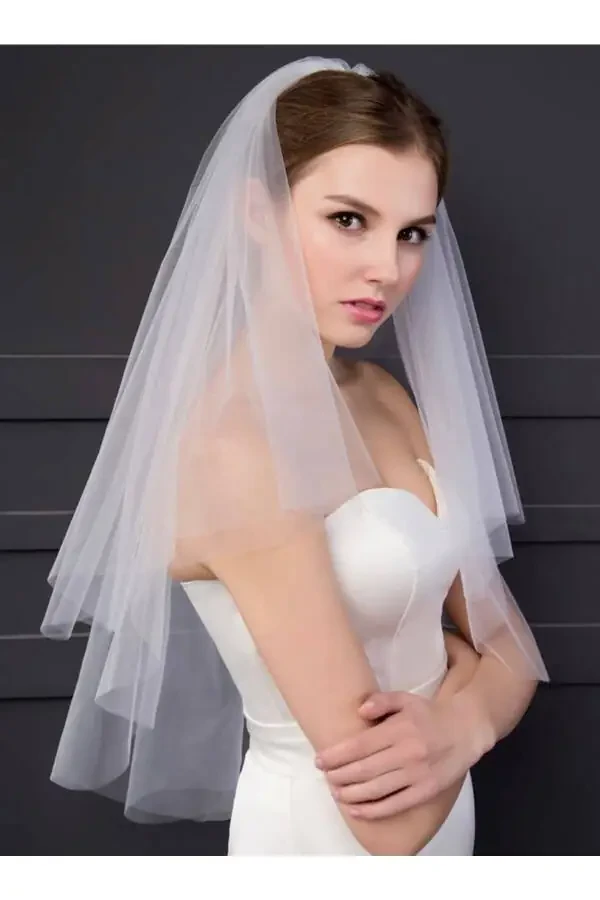 Two-Layer Bridal Veil - Wedding Veil, Off-White Comb. Long Layer 1 Meter Short Layer 60 Cm - 6