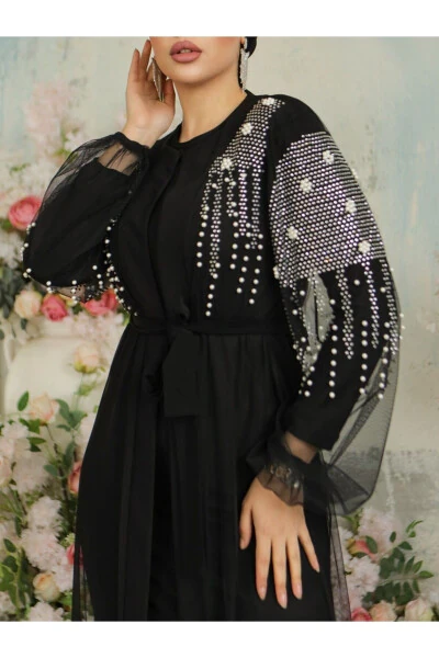 Two-Piece Abaya Set with Beaded Stone Sleeves - MODAMORFO (1)