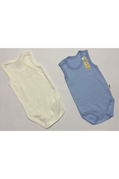 Two Piece Baby Boy Blue And Cream Color Bodysuit With Snaps ( Gift Included ) - 3