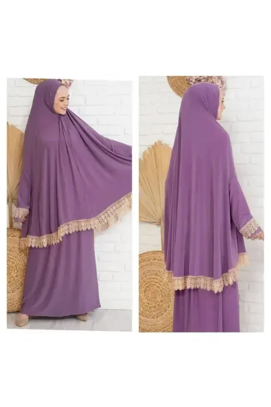 Two Piece Skirt Set Women's Summer Prayer Dress, Sweatproof Prayer Outfit, Flowy Abaya-Purple - 1