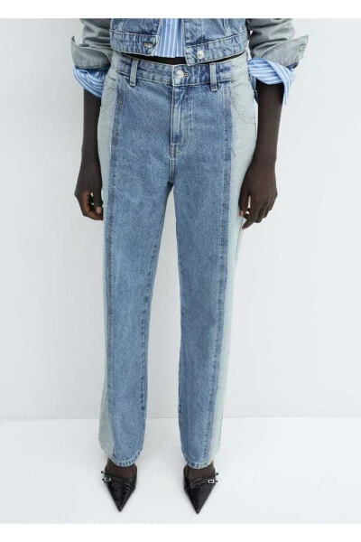 Two-Tone Straight Leg Jeans - 1