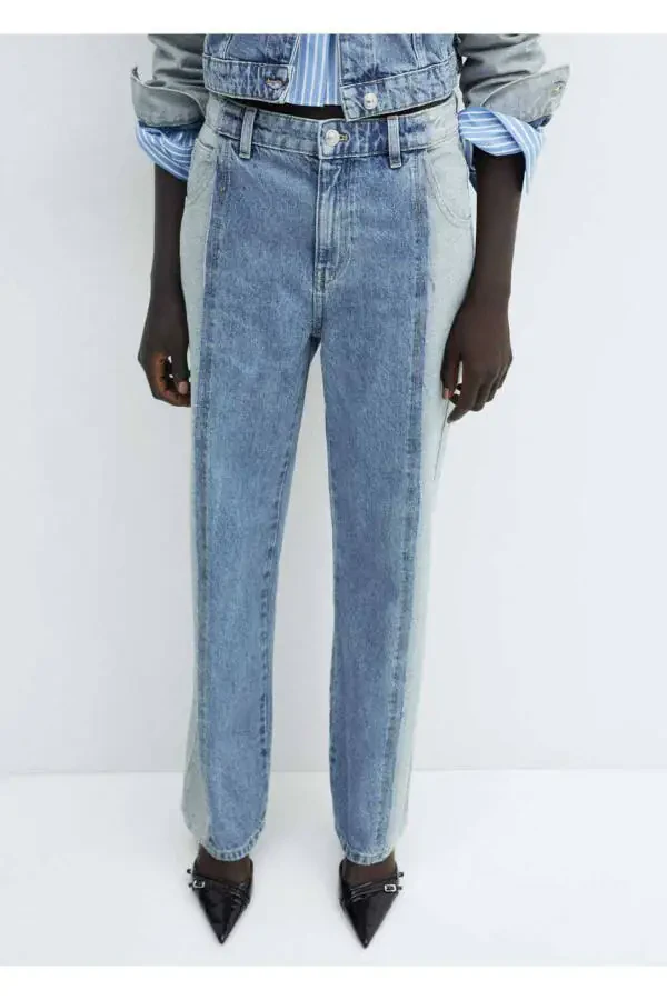 Two-Tone Straight Leg Jeans - 1