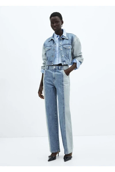 Two-Tone Straight Leg Jeans - 2