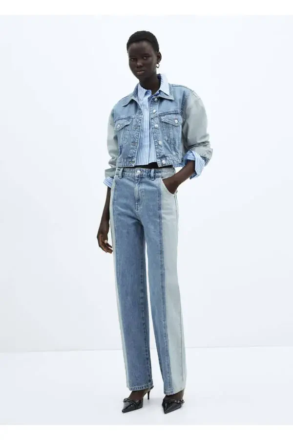 Two-Tone Straight Leg Jeans - 2