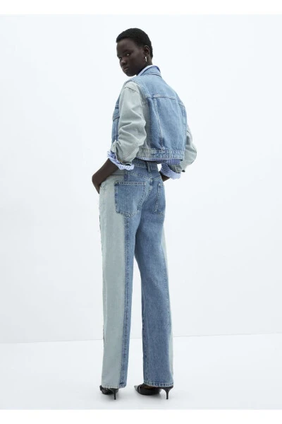 Two-Tone Straight Leg Jeans - 4