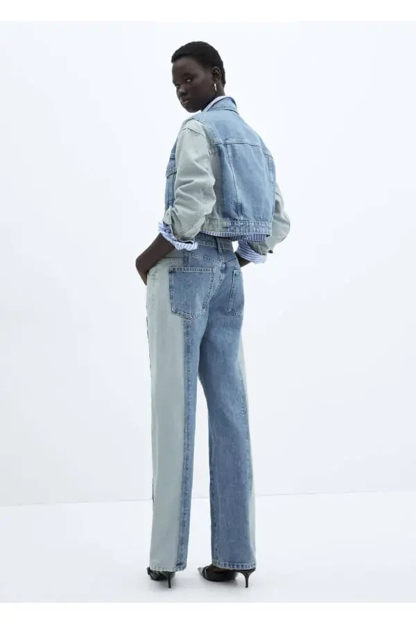 Two-Tone Straight Leg Jeans - 4