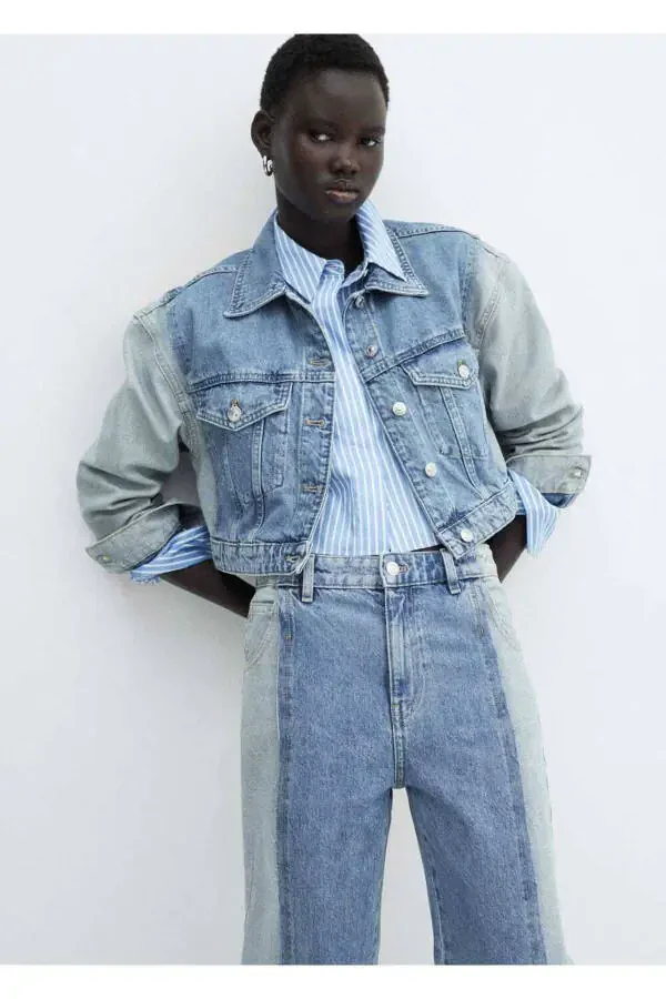 Two-Tone Straight Leg Jeans - 7