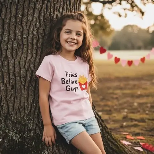 Twopumpkin Valentines Toddler Girl Boy Baby Outfit Valentines Day Shirt Fries Before Guys Short Sleeve T-Shirts Vintage Tops - 3