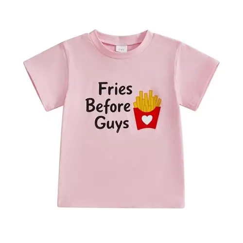 Twopumpkin Valentines Toddler Girl Boy Baby Outfit Valentines Day Shirt Fries Before Guys Short Sleeve T-Shirts Vintage Tops 