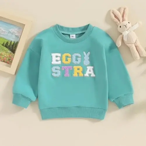 Twopumpkin Toddler Easter Shrit Baby Girl Outfit Crewneck Bunny Sweatshirt Long Sleeve Shirts Holiday Clothes - TWOPUMPKIN (1)