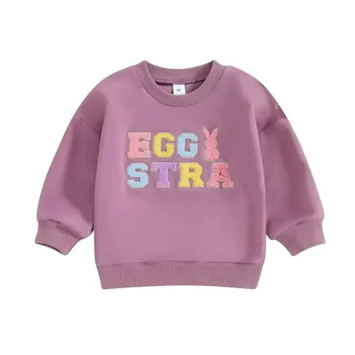 Twopumpkin Toddler Easter Shrit Baby Girl Outfit Crewneck Bunny Sweatshirt Long Sleeve Shirts Holiday Clothes - 1