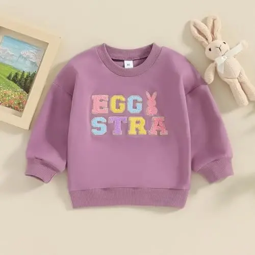 Twopumpkin Toddler Easter Shrit Baby Girl Outfit Crewneck Bunny Sweatshirt Long Sleeve Shirts Holiday Clothes - 3