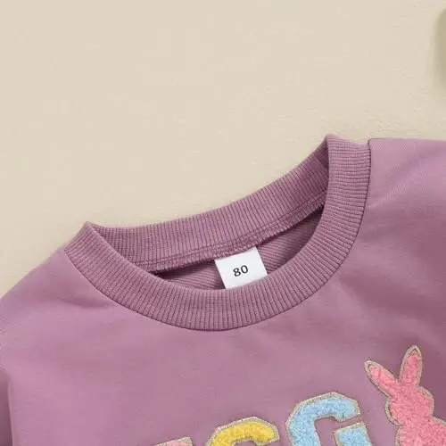 Twopumpkin Toddler Easter Shrit Baby Girl Outfit Crewneck Bunny Sweatshirt Long Sleeve Shirts Holiday Clothes - 4