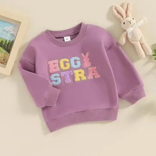 Twopumpkin Toddler Easter Shrit Baby Girl Outfit Crewneck Bunny Sweatshirt Long Sleeve Shirts Holiday Clothes - 6