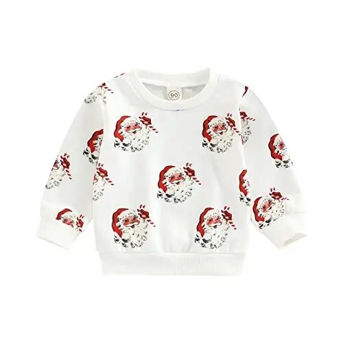 Twopumpkin Toddler Girl Boy Christmas Outfit Baby Santa Candy Cane Print Shrit Crewneck Sweatshirt Sweater Holiday Clothes - TWOPUMPKIN