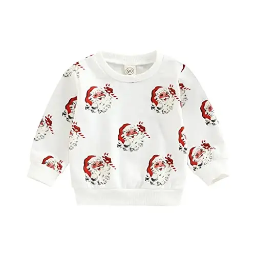 Twopumpkin Toddler Girl Boy Christmas Outfit Baby Santa Candy Cane Print Shrit Crewneck Sweatshirt Sweater Holiday Clothes - 1
