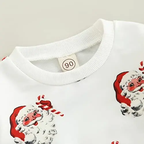 Twopumpkin Toddler Girl Boy Christmas Outfit Baby Santa Candy Cane Print Shrit Crewneck Sweatshirt Sweater Holiday Clothes - 3