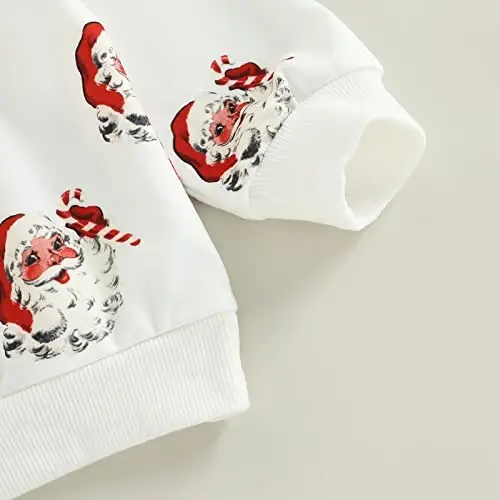 Twopumpkin Toddler Girl Boy Christmas Outfit Baby Santa Candy Cane Print Shrit Crewneck Sweatshirt Sweater Holiday Clothes - 4
