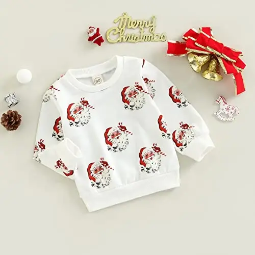 Twopumpkin Toddler Girl Boy Christmas Outfit Baby Santa Candy Cane Print Shrit Crewneck Sweatshirt Sweater Holiday Clothes - 6