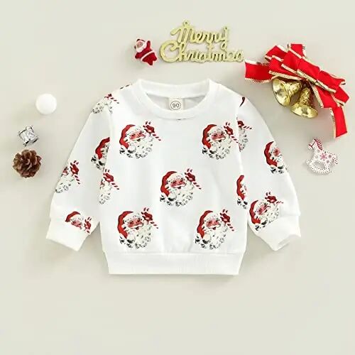 Twopumpkin Toddler Girl Boy Christmas Outfit Baby Santa Candy Cane Print Shrit Crewneck Sweatshirt Sweater Holiday Clothes - TWOPUMPKIN (1)