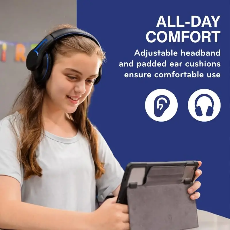 TWT Audio Classroom Eshitish vositalari Bulk 20 Pack – Duro 200 maktab, talabalar, o'qituvchilar uchun quloq ustidagi simli naushniklar - Bolalar, test sinovlari va o'rganish uchun chidamli shovqinni kamaytiruvchi 3,5 mm Jekli naushniklar - 5