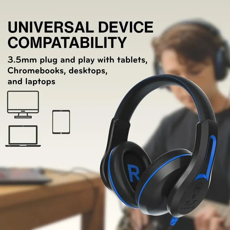 TWT Audio Classroom Headphones Bulk 20 Pack – Duro 200 Over Ear Wired Headphones for school, students, teachers - Durable noise reducing 3.5mm Jack headphones for kids, Testing and Learning - 4