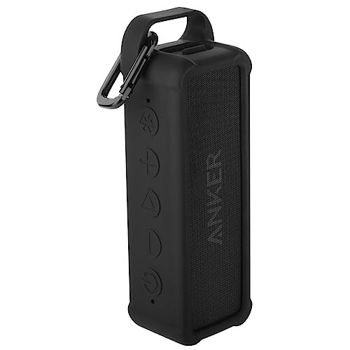 TXEsign Silicone Case Compatible with Anker Soundcore 2 Portable Bluetooth Speaker, Protective Travel Case Cover with Handle and Carabiner for Anker Soundcore 2 Speaker (Black) - 1