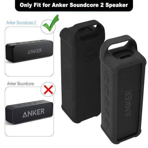 TXEsign Silicone Case Compatible with Anker Soundcore 2 Portable Bluetooth Speaker, Protective Travel Case Cover with Handle and Carabiner for Anker Soundcore 2 Speaker (Black) - 7